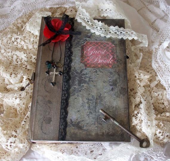 Mariage - Gothic Wedding Guest Book - Shabby Vintage Style Chic, Custom Made - Pages 100