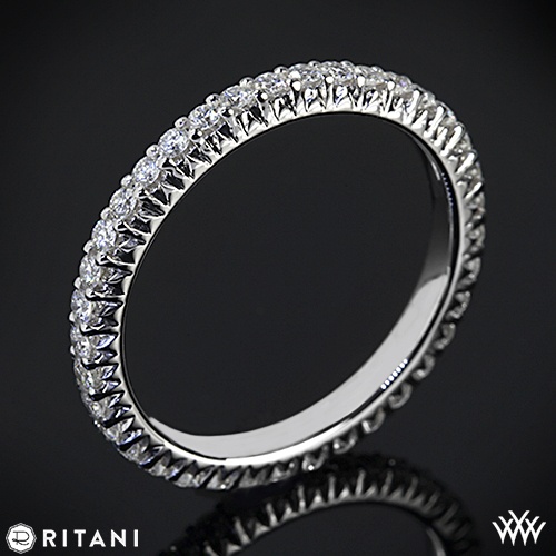 Hochzeit - 18k White Gold Ritani Stapel Voll Eternity Diamant Ring Right Hand
