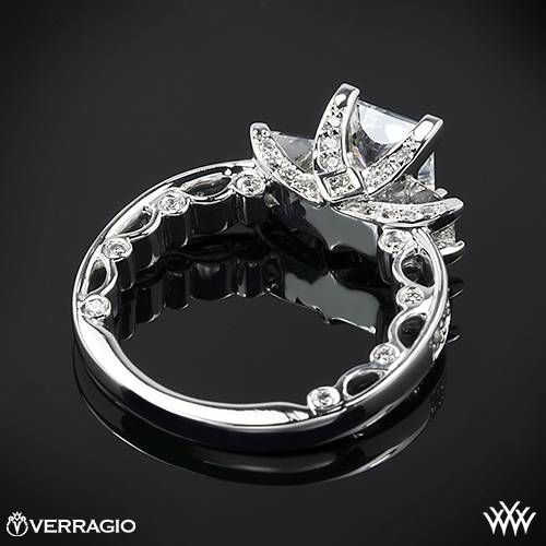 Wedding - 18k White Gold Verragio Bead-Set Princess 3 Stone Engagement Ring