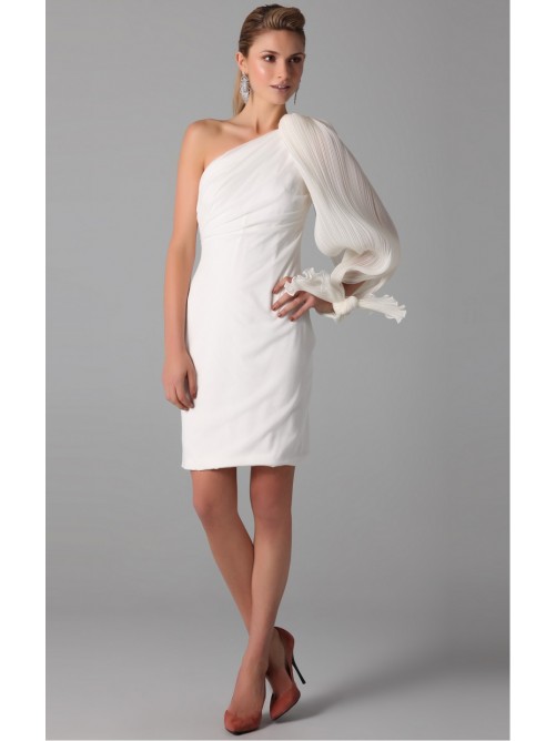 Hochzeit - Graceful White Sheath Knee-length One Shoulder Dress