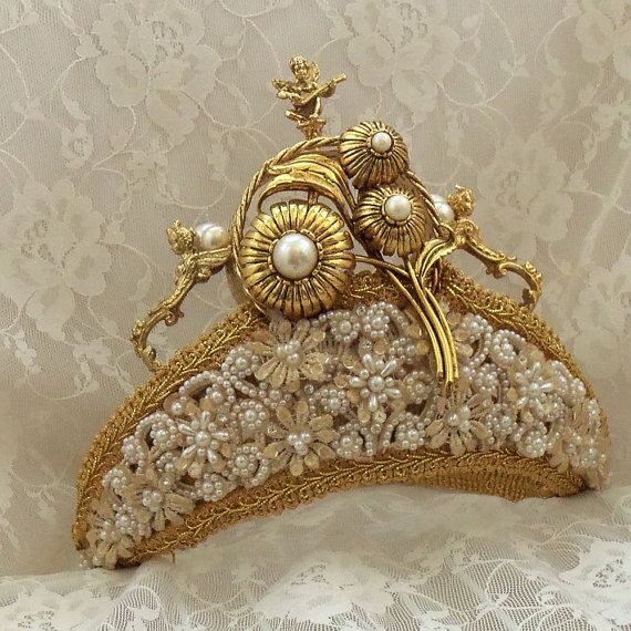 Wedding - Royal Wedding Crown, Gold Tiara, Bridal Crown, Gold Renaissance Angels, Victorian Steampunk Wedding Tiara, OOAK, Layaway Plans