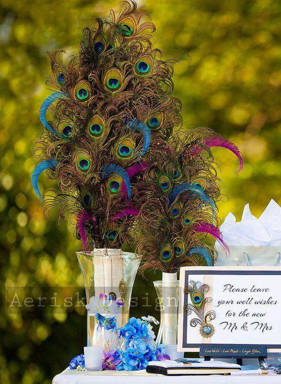 Wedding - Peacock Feather Table Center Piece (24 Inches Tall Or More) Grand Feather Centerpiece - Ready Out Of Box - Weddings And Birthday Party