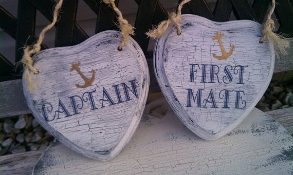 Wedding - Nautical Wedding Signs Captin & First Mate READY TO SHIP Wedding Chair Signs With Anchor Beach Weddings, Military Weddings, Navy