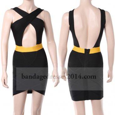 زفاف - Black Haltered Open Back Bandage Dresses