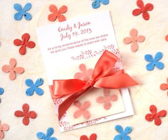 Wedding - Plantable Seed Wedding Favors DIY - Satin Ribbons - Flower Seed Paper