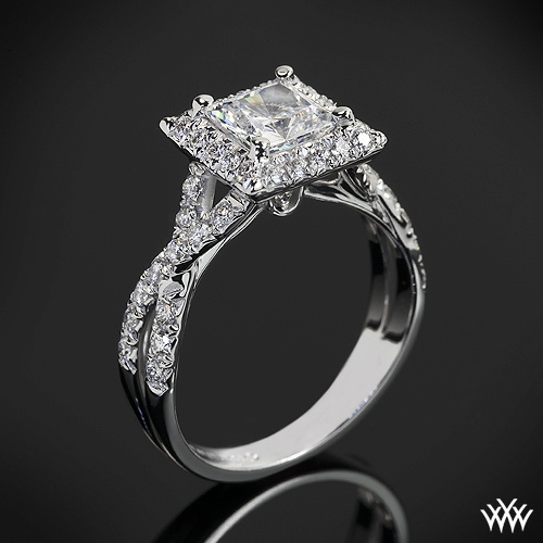 Wedding - 18k White Gold Verragio Square Halo Diamond Engagement Ring