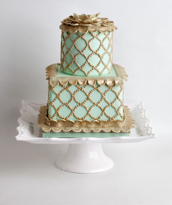Wedding - Mint & Gold Wedding Cake 