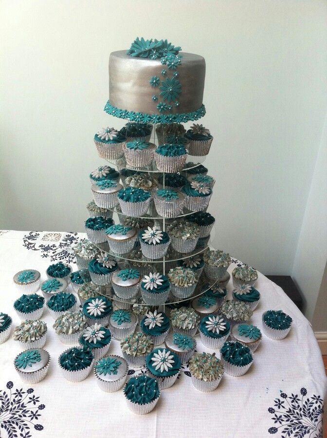 Wedding - Silver And Teal Wedding Cupcakes 