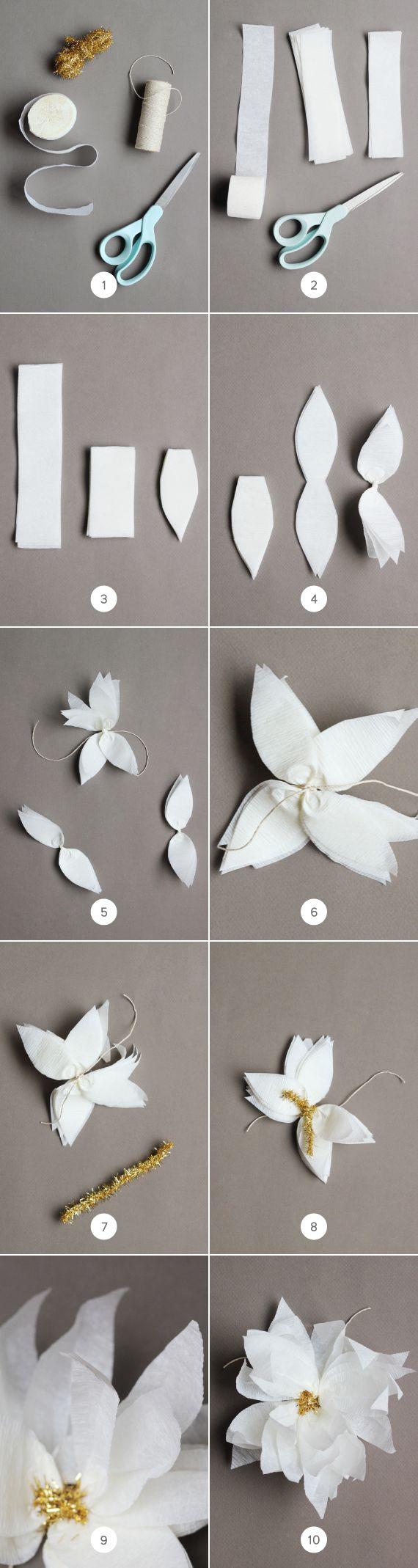 Wedding - DIY Crepe Paper Poinsettia Gift Toppers. 