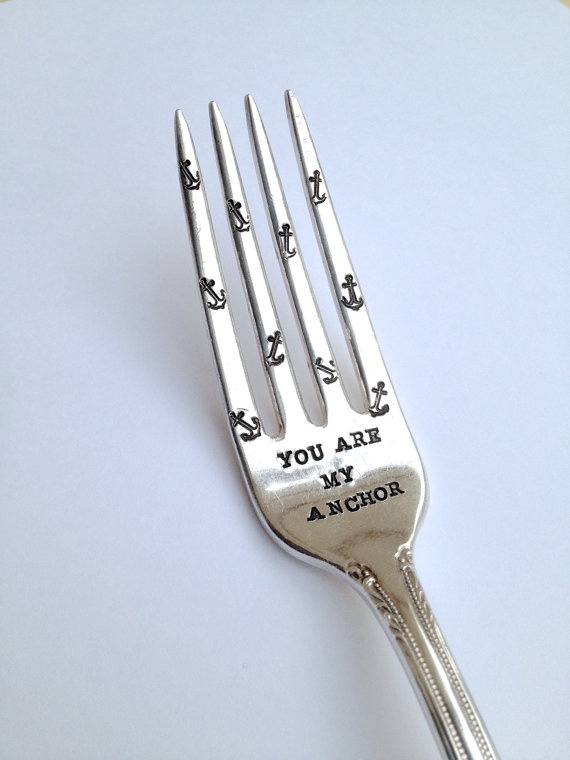 Wedding - Scattered Anchors - You Are My Anchor Fork - Hand Stamped Fork - Serendipity - Vintage Gift - Every Day Vintage, Valentines Day 2013