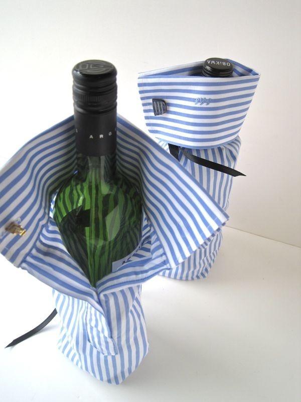 Wedding - Bottle Gift Bag Upcycled Shirt For Cuff Link Presentation - Groomsmen Gift - Pink Gift Bag