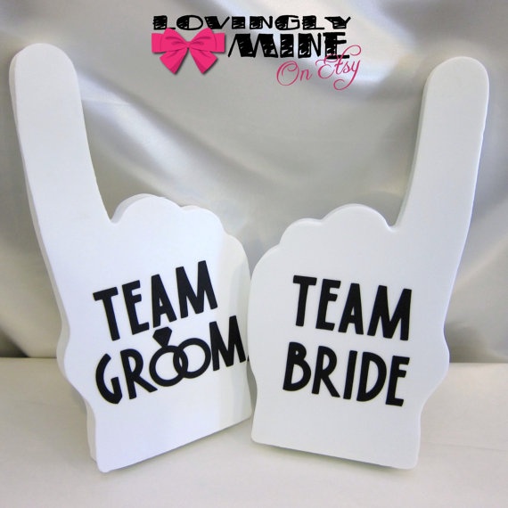 Wedding - Photobooth Props - White Team Bride & Team Groom Foam Fingers