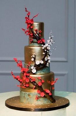 Mariage - Branches d'or gâteau