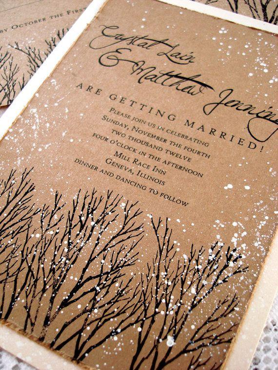Wedding - Winter Wedding Invitation Hand Stamped And Painted