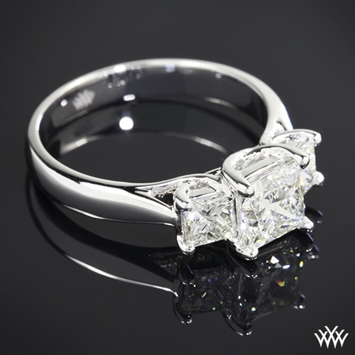 Wedding - 18k White Gold "Trellis" 3 Stone Engagement Ring (0.50ctw ACA Side Stones Included)
