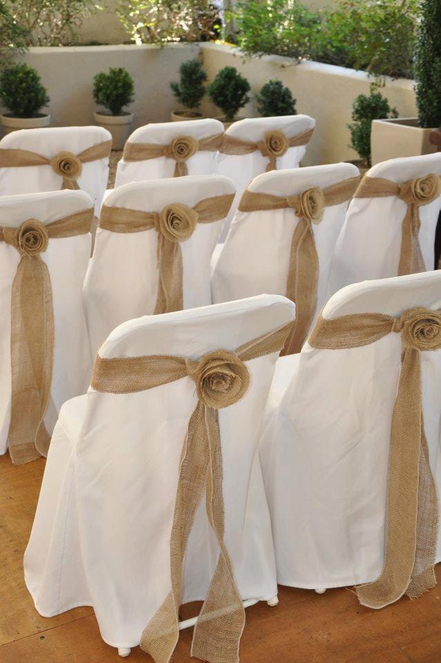 Wedding - Burlap Rosette Chair Sash 