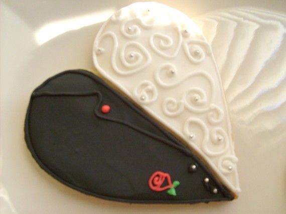 Wedding - Wedding Day Bliss - Heart Wedding Cookie Favors - Tux Cookies - Gown Cookie Favors - 4.00 Each