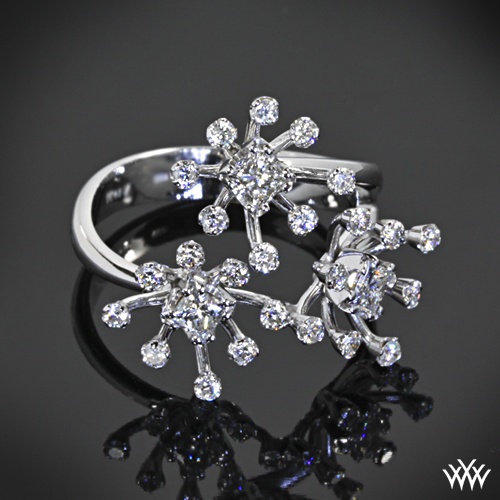 Wedding - 18K White Gold "Princess Blossom" Diamond Right Hand Ring