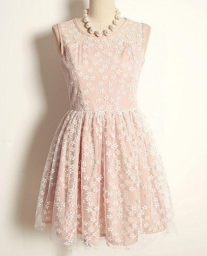 Wedding - Pink Sleeveless Flower Embroidery Lace Dress - Sheinside.com