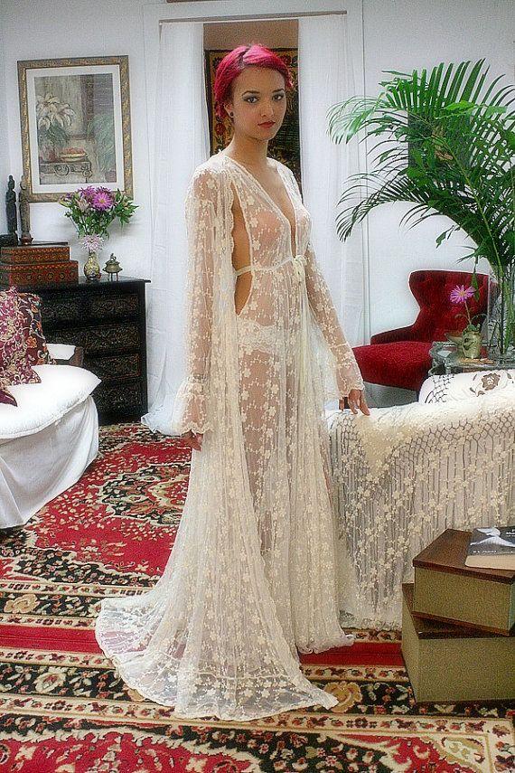 Wedding - Embroidered French Lace Bridal Robe Sarafina Dreams 20's Inspired Heirloom Collection Wedding Lingerie