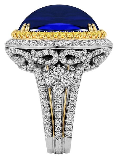 Wedding - Tanzanite And Yellow Diamond Ring 