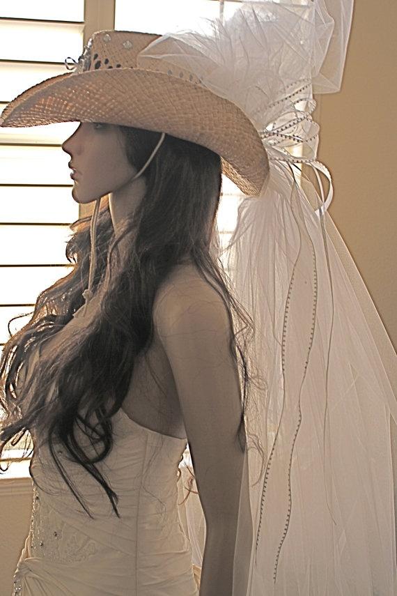 Wedding - COWBOY HAT Bridal VEIL, Bachelorette Cowboy Hat From Las Vegas By Vegas Veils