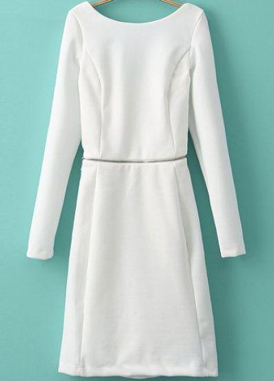 Hochzeit - Weiß Long Sleeve Zipper, figurbetontes Kleid Rückenfrei - Sheinside.com