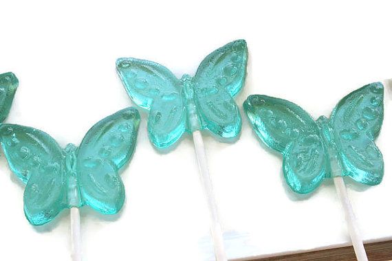 Wedding - Light Aqua Blue Butterfly Lollipops - Hard Candy Lollipops - 4 Lollipop Pack - Cake Decorations, Wedding Favors, Party Favors