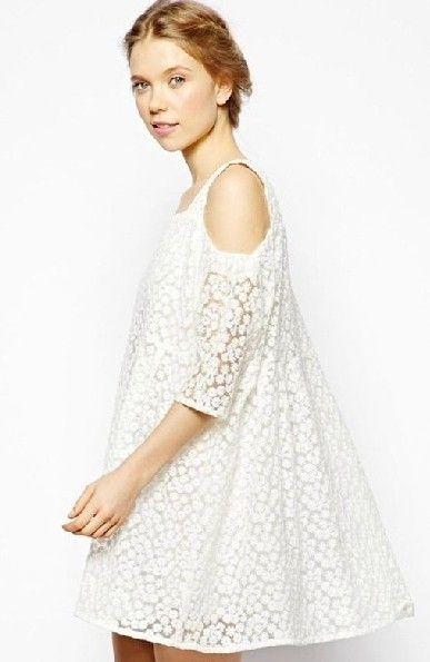 Wedding - White Off The Shoulder Embroidered Lace Dress - Sheinside.com