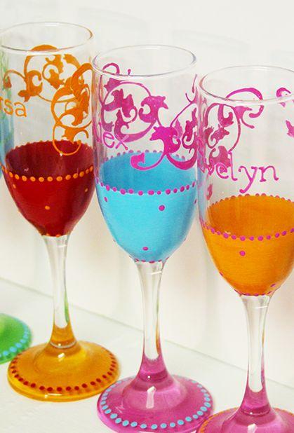 Wedding - Colorful, Hand Painted Champagne Glasses 