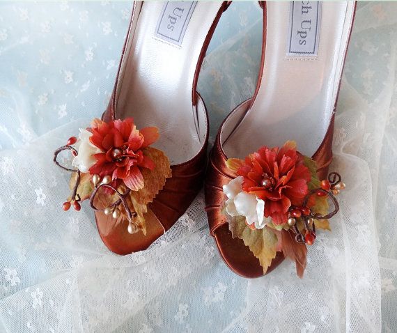Wedding - Fall Wedding Shoe Clips, Autumn Shoe Clips, Rust Wedding, Orange Flower - BARN DANCE - Rustic Wedding Accessories