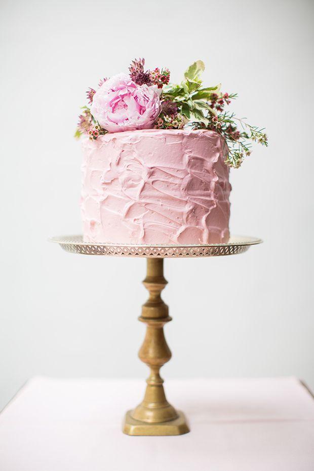 Wedding - Simple Pink Cake. Love The Stand. 