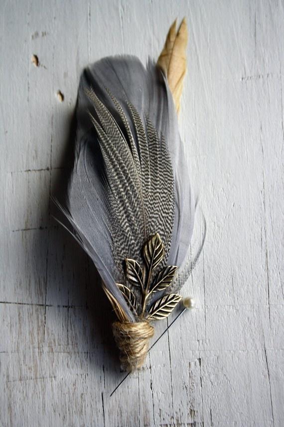 Wedding - Feather Boutonniere 