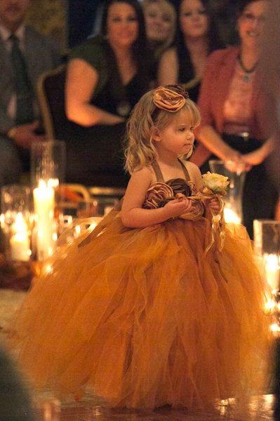 Wedding - Flowergirl Tutu Dress, Fall Flower Girl Tutu Dress, Burnt Orange And Brown Girls Tutu Dress