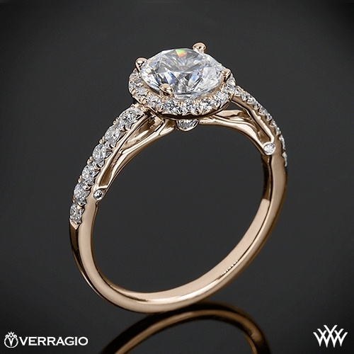 Hochzeit - 20k Rose Gold Verragio Bead-Set Halo Diamant-Verlobungsring