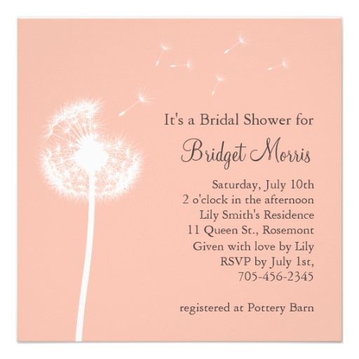 Wedding - Peach Dandelion Bridal Shower Invitation