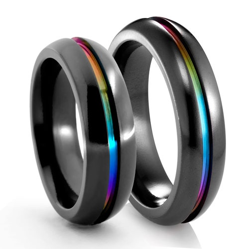 Wedding - Matching Set Black Titanium Rainbow Rings