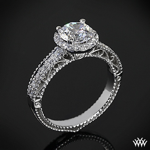 زفاف - 18K الذهب الأبيض Verragio مطرز تمهيد الماس خاتم الخطوبة