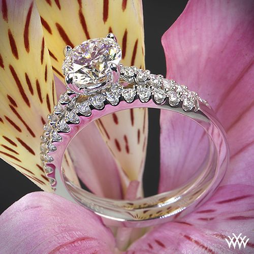 Свадьба - 18-каратного белого золота "Petite открыть собор" алмазное обручальное кольцо и обручальное кольцо
