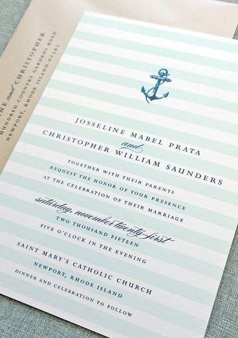 Wedding - Josseline Nautical Wedding Invitation Sample - Aqua Mint Ombre Stripes, Navy Anchor