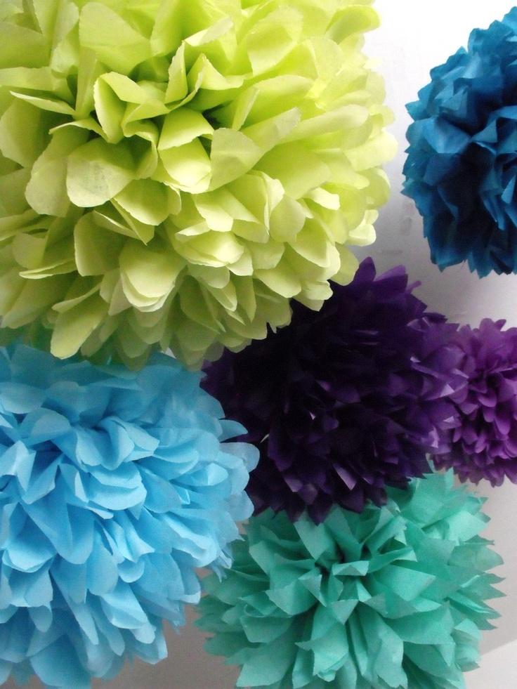 Wedding - Peacock Wedding ... 40 Tissue Paper Pompoms - Peacock Party