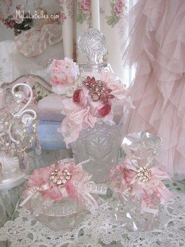 Hochzeit - Pink Ribbon Rose Vintage-Flasche