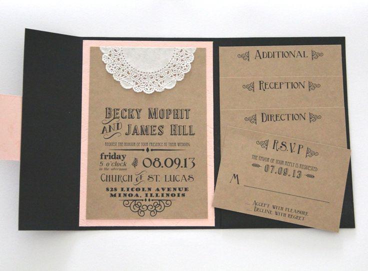 Wedding - Rustic Wedding Invitation - Pocket Fold Invitation Set With 4 Inserts - Chalkboard Design - Sample Set