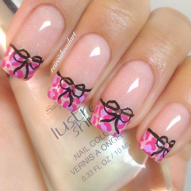 Wedding - Pink Leopard French Tips With Bows 