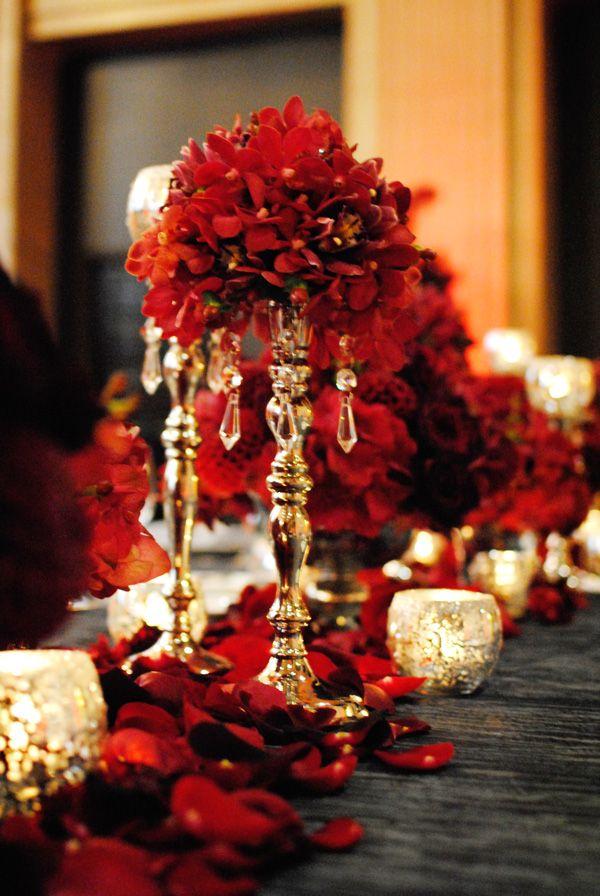 Wedding - Red And Gold Centerpiece 