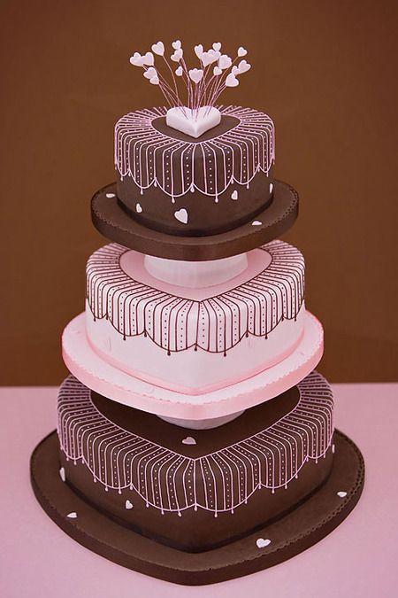 Wedding - Pink & Brown Heart Cake 