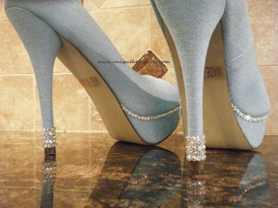 Wedding - Blue Shoes With Rhinestones 