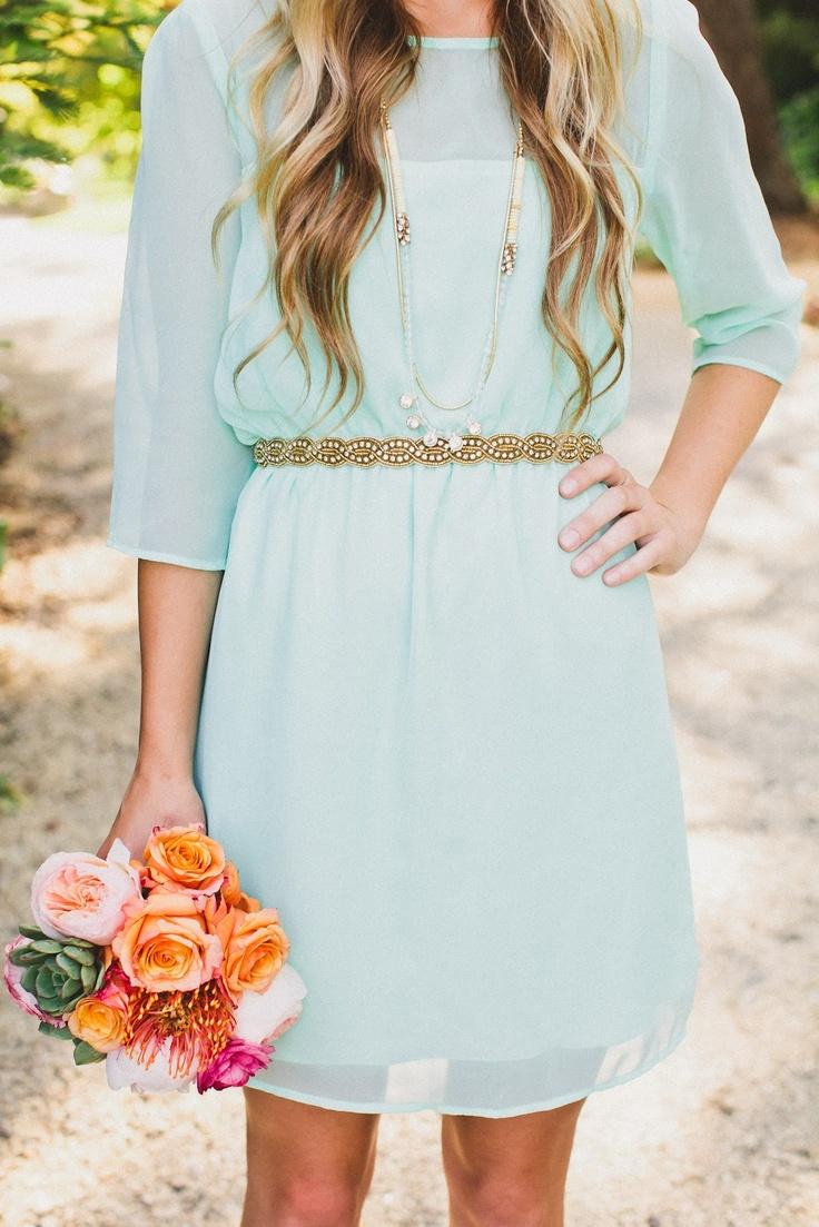 Wedding - Mint Dress With Gold Belt 
