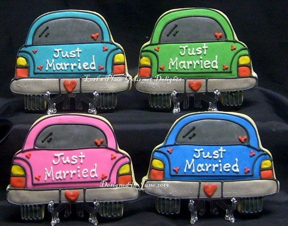 Wedding - Just Married Wedding Cookies - Car Wedding Cookies - 12 Cookies