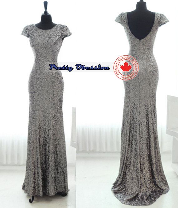Mariage - Silver Sequin Robe de demoiselle d'honneur, robe de demoiselle d'argent, Long Sequin Robe argentée, robe de bal